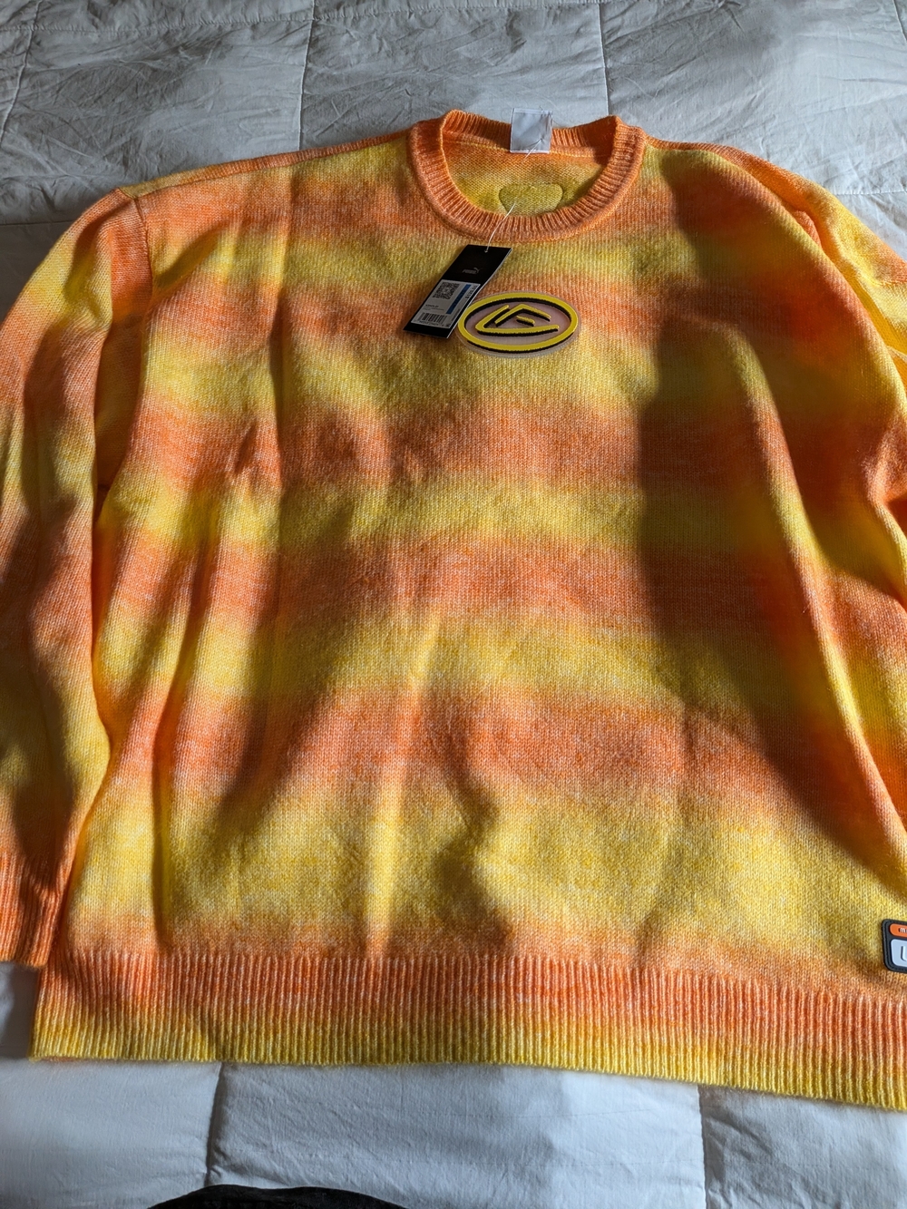 Puma Lamelo Ball Knit Orange and Yellow Tie-Dye Crewneck Sweater Xl Brand New